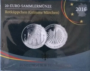 20-Euro-Sammlermünze - Rotkäppchen (Grimms Märchen) Silber, 2016, A Berlin, OVP - Bild 1 von 2