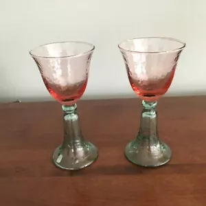 Beautiful pair of rose wine goblets hand made in Mexico - Picture 1 of 6