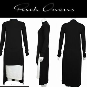 RICK OWENS Italy MOODY Black Wool Knitwear Asymmetrical Dress/Top Reversible Med