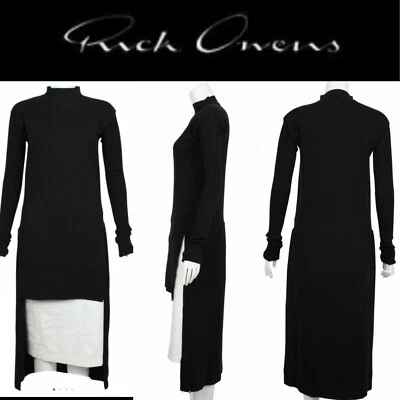 RICK OWENS Italia MOODY Negro Lana Prendas de Punto Vestido Asimétrico/Top Reversible Med Foto 1 de 4