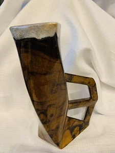 Vintage Modernist VAN BRIGGLE Angled Vase Volcanic Drip Glaze Rim Art Pottery - Picture 1 of 7