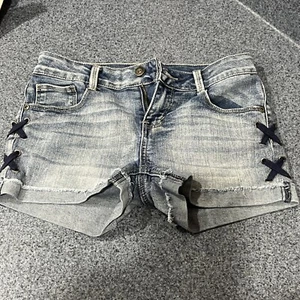 EUC True Craft Girls Sz 12 Denim Lace Up Grommet Blue Jean Shorts Stretch - Picture 1 of 12