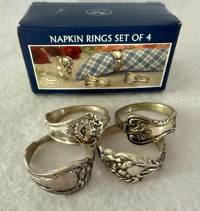 Vintage Silver plated Floral Napkin Rings Andrea by Sadek Set of 4 New In Box - Picture 1 of 6