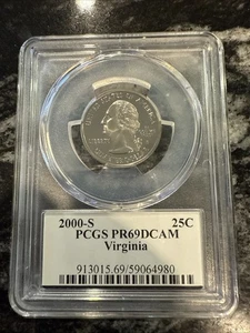 2000-S 25C State Quarter Virginia PCGS PR69 DCAM Virginia State Flag Label - Picture 1 of 2