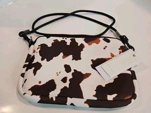 NWT. Virago Fashion Brown White Cow Print Crossbody Purse Handbag Vegan - Picture 1 of 6