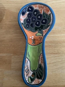 Talavera Curved Spoon Rest Handmade Hand Painted Ceramic Mexican Pottery Kitchen - Picture 1 of 2