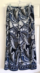 Chicos Travelers Slinky Pants XL Blue Paisley Wide Leg Elastic Waist Short - Picture 1 of 12