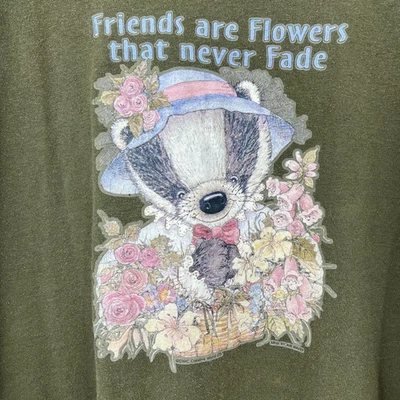 Resource XL American VINTAGE 90s Womens Green Badger Floral Friends Tee Shirt    - Image 1 of 4