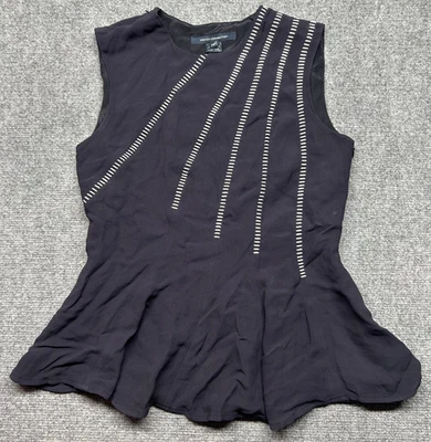 French Connection Top Womens 4 Util Blue Sleeveless Peplum Embroidered New - Image 1 of 4