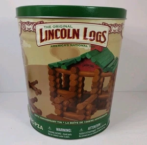 Lincoln Logs 100th Anniversary Tin 111 Pieces Wood Building With 222 Total - Picture 1 of 11