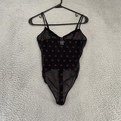 Body Nordstrom Intimates Mujer Mediano Y2K Rojo Transparente Corazón Malla Encaje Lazo Foto 1 de 4
