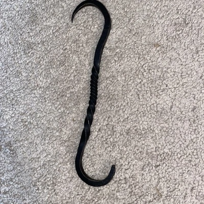 Medieval Encampments Wrought Iron S Hook Hand Forged with Scrolls Black - Image 1 of 4