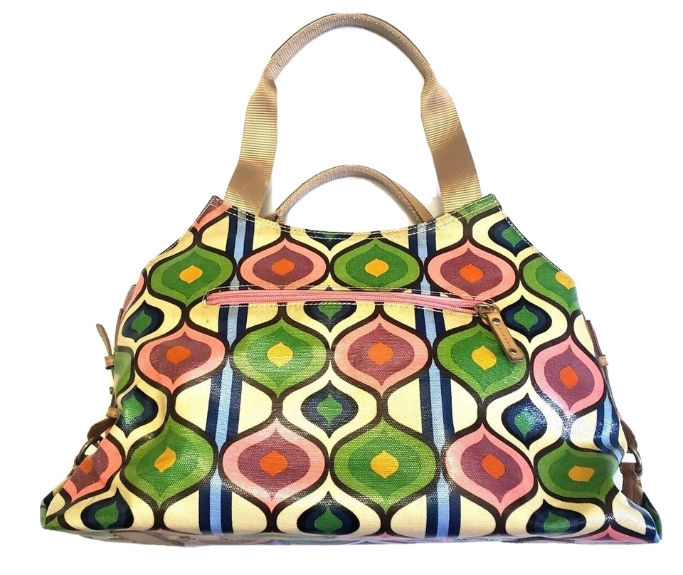 Bolsa de mão de lona Franco Sarto retrô anos 60 anos 70 estampa de pavão - Imagem 1 de 4