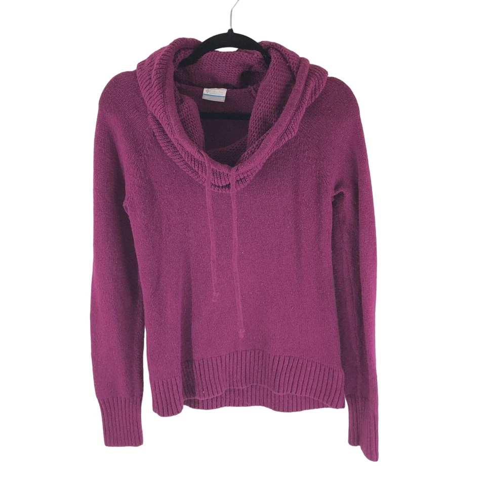 Columbia 女式毛衣圆领粗针织棉羊毛混纺紫色 S — 第 1/4 张图片