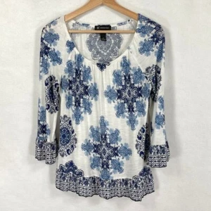 I.N.C. International Concepts Top 3/4 Sleeve Floral Peasant Boho Hippie M - Picture 1 of 4