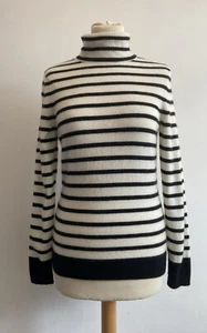 Pure Collection Pullover UK Größe 10 100% Kaschmir Rollkragen schwarz weiß gestreift - Bild 1 von 7