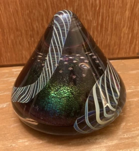 HL Marut Art Glass Conical Paperweight Dated July 1992 - Picture 1 of 7