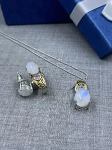 Juego de aretes y colgantes de piedra lunar y tanzanita de clemencia STS - Imagen 1 de 16