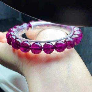 9.7mm Natural Purple Red Garnet Crystal Beads Bracelet AAA - Picture 1 of 6