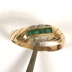 P-6417, neu 14k massiv Gelbgold Y/G echter Smaragd mit Diamantring, Gr.-7 - Bild 1 von 9