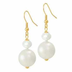 Triumphant Shell Pearl and Crystal Gold Tone Drop Pierced Earrings - Picture 1 of 2