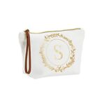 Gold Initial S Personalized Makeup Bag for Women, Monogrammed Canvas Cosmetic...