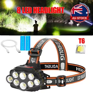 8LED T6 Headlamp 650000LM Headlight Torch Rechargeable Flashlight Work Light AU - Picture 1 of 12