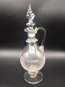 Vintage Crackle Clear Glass Decanter With Stopper And Handle - Picture 1 of 11