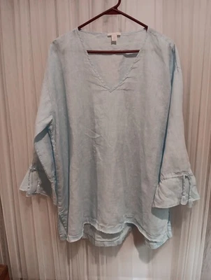 SAKS FIVE AVENUE Ropa Real 100% Lino Camisa Mujer Azul XL Túnica Lagenlook Foto 1 de 4