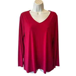 Susan Graver blouse S Fuchsia pink Liquid knit Stretch V-neck Long sleeve top - Bild 1 von 8