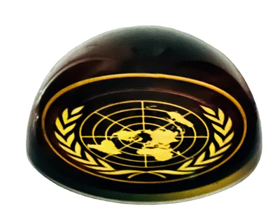 Pisapapeles de vidrio fundido de 3" símbolo logotipo emblema marrón de las Naciones Unidas ONU Foto 1 de 4