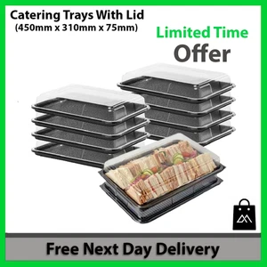 Large Catering Black Tray with Lid Reusable Serving Food Platter Event  Parties - Picture 1 of 10