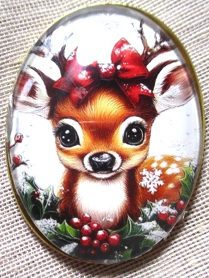 XL СТЕКЛО КАРТИНА КНОПКА ОЧАРОВАТЕЛЬНАЯ РОЖДЕСТВЕНСКАЯ ДЕВОЧКА ПАЛЕВЫЙ W КРАСНЫЙ БАНТ НА ГОЛОВЕ - Изображение 1 из 3