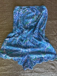 Lilly Pultizer Girls Sleeveless Sz L Romper Shorts Pockets, Vibrant, Coastal - Picture 1 of 7