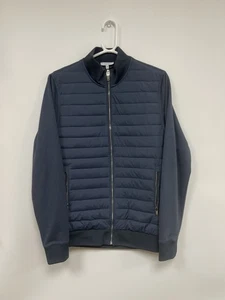Herren Reiss Hybrid Stepp und Strick durchgehender Reißverschluss Bomberjacke blau Größe Small - Bild 1 von 20