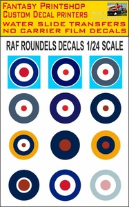 RAF ROUNDELS DECALS WATER SLIDE TRANSFERS 1/24 SCALE MODELS PLANES R.A.F JETS - Picture 1 of 40