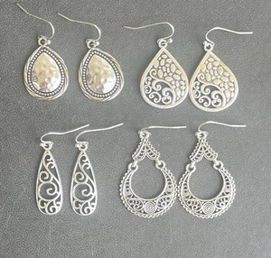 4 Pairs Boho Ethnic Silver Teardrop Drop Dangle Earrings Tribal Lot As Shown - Picture 1 of 6