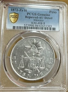 Moneda Peso Plata Un México 1872 PCGS AU Detalle - Imagen 1 de 4