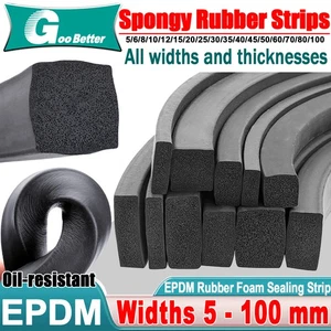 Black EPDM Rubber Foam Sealing Strip Square Bar For Cabinet Door Seal W:5~100mm - Picture 1 of 24