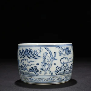 5.5" antique ming dynasty xuande mark blue white Porcelain fish character pot - Picture 1 of 7