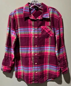 Art Class Size Large 10/12 Maroon Plaid Oversized Button Front Flannel LS Shirt - Picture 1 of 6