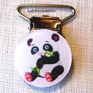 Clip Pince Tétine, cabochon résine, OURSON PANDA Bambou ** 20 ou 25 mm ** CR045 - Imagen 1 de 2