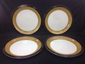 Denby England Painter's Palette Dinner Plates Brown & Tan Bands on Rim Set Of 4  - Picture 1 of 8