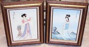 PAAR 2 CHINESISCHE SIGNIERTE GEISHA FAIR MAIDEN ÖL LEINWAND GEMÄLDE RAHMEN AUS DER JAHRHUNDERT - Bild 1 von 1