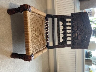 Rarely Found Unique hand Carved Arabic Style Wooden Low Folding Chairs. 2 + 1 - Image 1 of 4