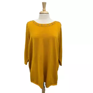 Suéter Cuello Barco Manga 3/4 Amarillo Dorado Cable & Gauge Mujer 1X Detalle Ojal - Imagen 1 de 13