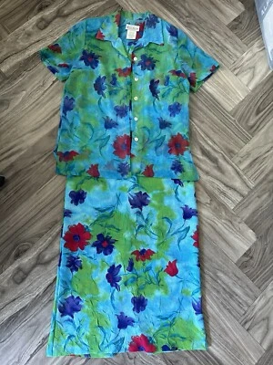 Miss Dorby 2 Piece Watercolor Flower Maxi Dress W/Overshirt Ladies Size 10 - Image 1 of 4