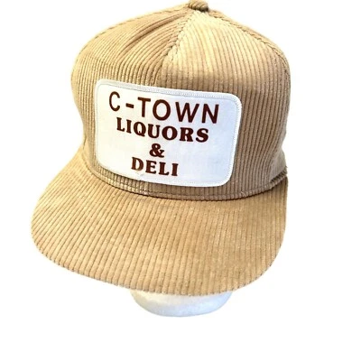 Vtg 70 80's CORDUROY Trucker Hat C-TOWN LIQUORS DELI Snapback RARE Baseball Cap - Image 1 of 4