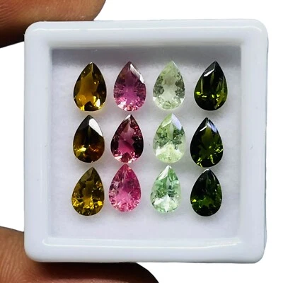 12 Pcs Natural Tourmaline 6x4mm Pear Cut Loose Untreated Gemstones Lot 4.82 Cts - Image 1 of 4