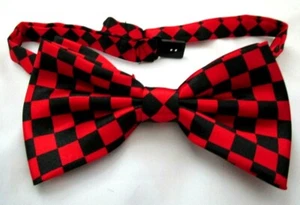 Unisex BLACK RED CHECKERED Adj Pre-Tied Strap Tuxedo Classic Neckwear Bow Tie - Picture 1 of 1